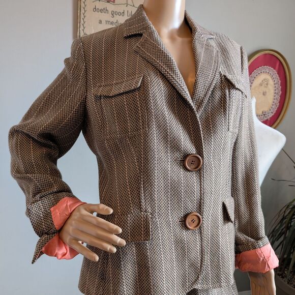 Vintage Y2K View Collection Pantsuit Knit Blazer Herringbone Office Plus Size 14 - Picture 11 of 16